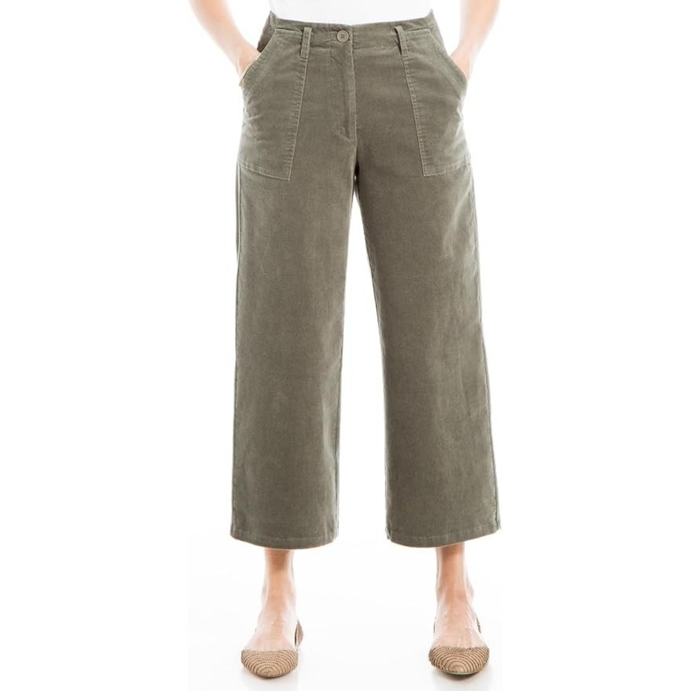 New Max Studio London Cropped Wide Leg Utility Trousers Mid‎ Rise Army Green 12